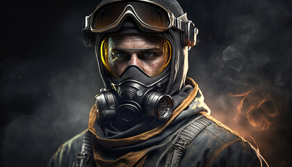 Professional welder with protection mask, generative ai