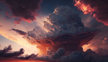 Fototapeta premium Stormy art sky with dramatic clouds from an approaching thunderstorm at sunset.Generated AI