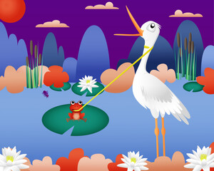 stork, frog and fly