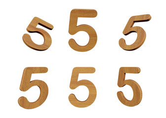 3d rendering number 5 from tree in different positions