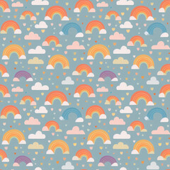 seamless pattern with clouds and rainbow