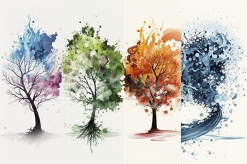 Four seasons represented by splotchy splashes on a white background. I own all of the images that were used. Generative AI