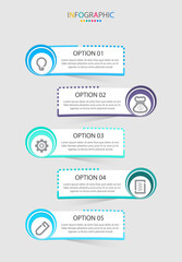 Vector Infographic modern graphic template with icons and 5 options.Creative concept for business data visualization can be used for banner, process, layout.