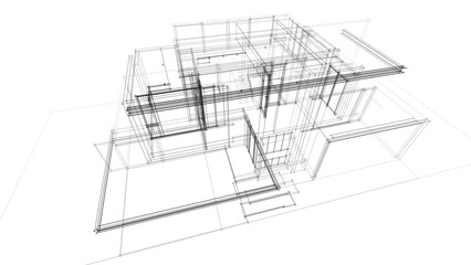 Architectural drawing 3d rendering