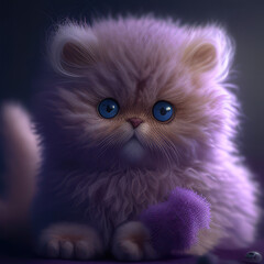 Very cute fluffy purple kitten with purple fur