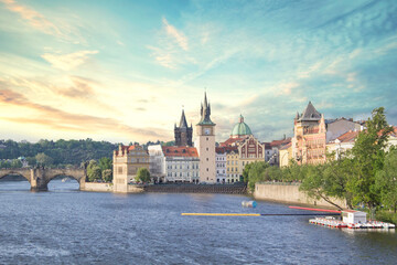 Beautiful view of Charles Bridge, Old Town, and Old Town Tower of Charles Bridge, Czech Republic