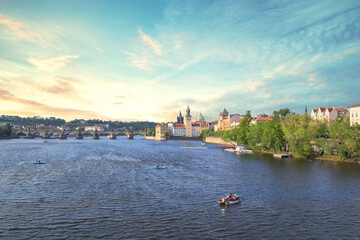 Beautiful view of Charles Bridge, Old Town, and Old Town Tower of Charles Bridge, Czech Republic