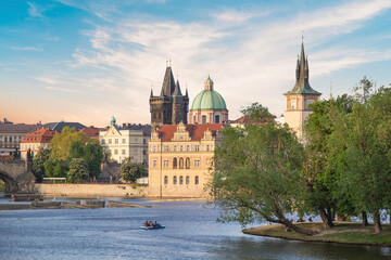 Beautiful view of Charles Bridge, Old Town, and Old Town Tower of Charles Bridge, Czech Republic