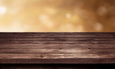 empty wooden table with floor, bokeh background, restaurant, bar, outside, table for product demonstration