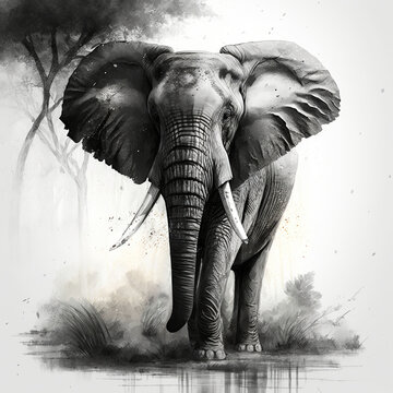 Elephant drawing sketch, illustration generative AI