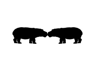 Pair of the Hippopotamus (Hippopotamus Amphibius) Silhouette for Logo, Art Illustration, Icon, Symbol, Pictogram or Graphic Design Element. Vector Illustration