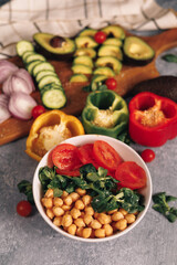 vertical shot of nourishing and delicious plant-based bowl