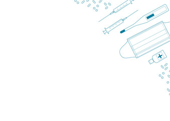 Medical background: thermometer, medical mask, syringe, pills. Vector illustration