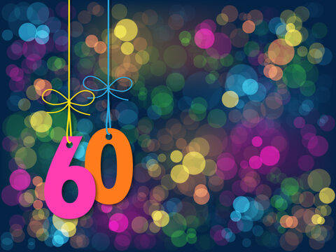 Colorful No 60 suspended on background of colorful vector bokeh lights