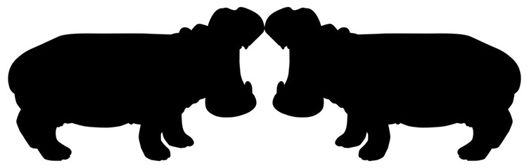 Pair of the Hippopotamus (Hippopotamus Amphibius) Silhouette for Logo, Art Illustration, Icon, Symbol, Pictogram or Graphic Design Element. Format PNG