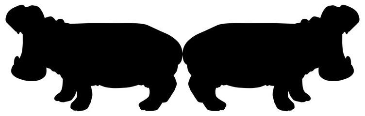 Pair of the Hippopotamus (Hippopotamus Amphibius) Silhouette for Logo, Art Illustration, Icon, Symbol, Pictogram or Graphic Design Element. Format PNG