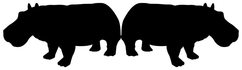 Pair of the Hippopotamus (Hippopotamus Amphibius) Silhouette for Logo, Art Illustration, Icon, Symbol, Pictogram or Graphic Design Element. Format PNG