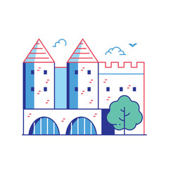 Medieval Fortress or Castle Icon in Line Art