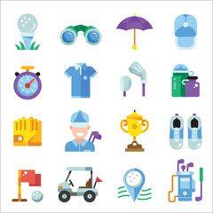 Golf Equipment and Clothes Icons in Flat