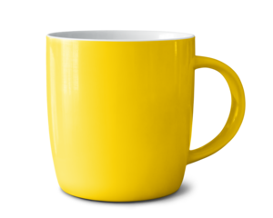 Yellow ceramic mug isolated on empty background