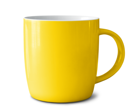 Yellow ceramic mug isolated on empty background