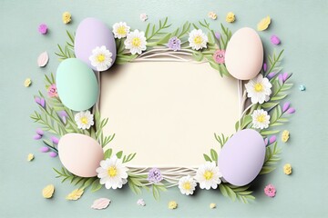Naklejka na ściany i meble Easter decoration. Painted eggs with flowers. Mock up frame.