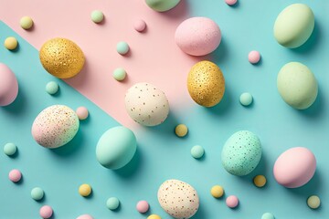 Fototapeta na wymiar Colored Easter eggs. Pastel background.