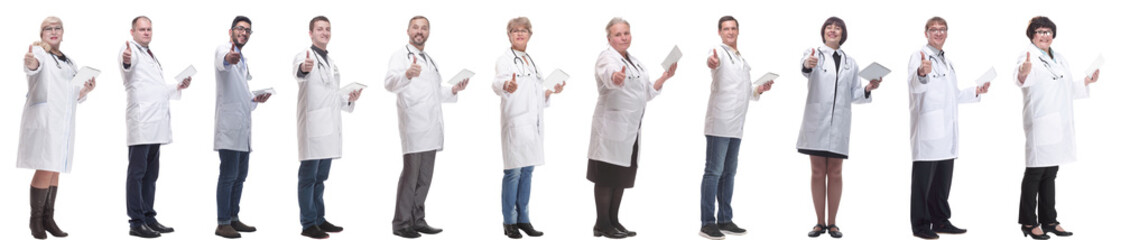 group of doctors with clipboard isolated on white