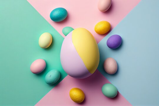 Colored Easter eggs. Pastel background.