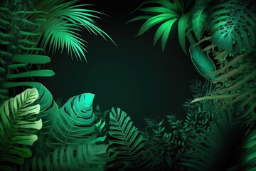 Abstract floral background with dark green tropical leaves