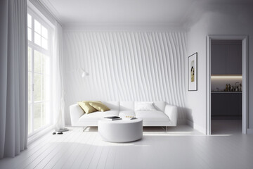 Naklejka na ściany i meble A cozy bedroom with Pantone white decoration and comfortable furniture