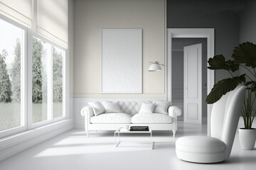 Obraz na płótnie Canvas A striking image of a room with white Pantone decor and statement furniture
