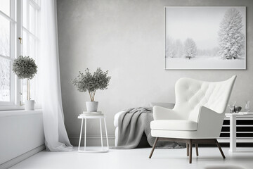A sophisticated bedroom with white Pantone decoration and elegant furniture