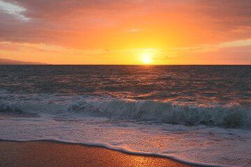 Fototapeta na wymiar Seascape at sunset over a stormy sea, Italy, Calabria