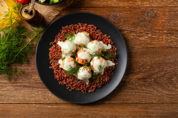 Salmon Meatballs with Red Rice.