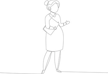 A teacher teaching while holding a book. Teacher's day one line drawing