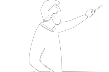 A male teacher explaining the lesson in front of the class. Teacher's day one line drawing