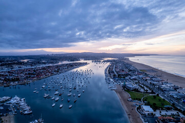 Naklejka premium Landscape view of Newport Beach, Orange County with hundreds boats and ships, California