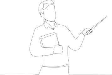 A teacher opens a debate session during a presentation. Teacher's day one line drawing