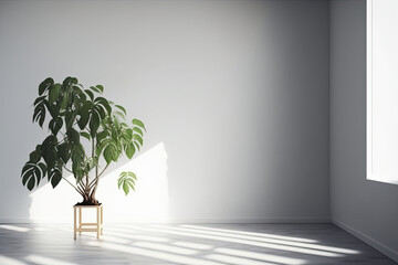 Empty room with plants, generative ai