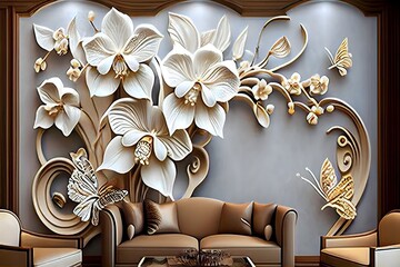 3D premium flower Wallpaper Murals, Bespoke Living Room Bedroom Home Deco, generative ai, colorful flowery romantic design