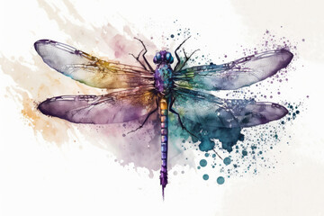 Colorful dragonfly, Watercolor, AI-Generated
