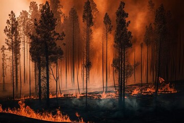 Dry Forest Destroyed by Fire: A Tragic Scene - Generative AI
