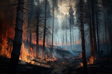 Forest Fire Ravages Pine Trees, Leaving Nothing But Ashes - Generative AI