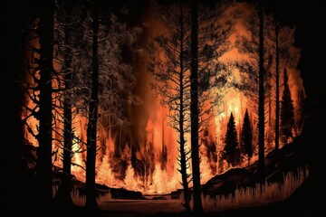 Charred Landscape: Pine Trees Destroyed by Fire - Generative AI