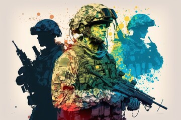Fototapeta na wymiar Vividly colored military uniforms for the modern soldier - Generative AI