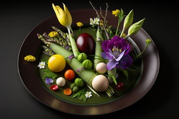 Engaging composition of abstract vegetable meals on a plate