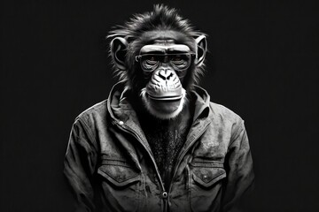 A stunning monochrome background accentuates the monkey - Generative AI