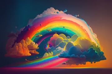 Experience a Rare Phenomenon: Neon Rainbow in the Clouds - Generative AI
