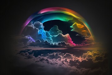Witness the Splendor of Neon Rainbow in the Clouds - Generative AI